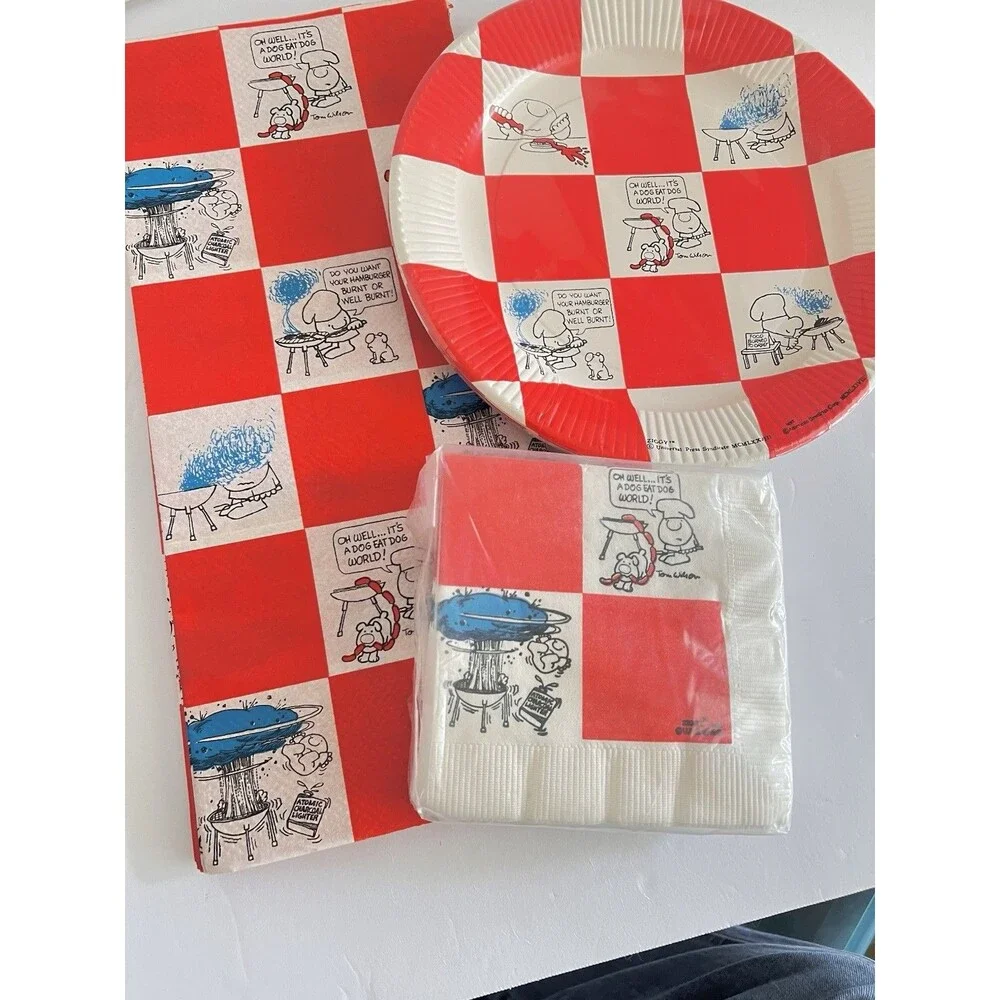Vintage Ziggy Bar-B-Que Party Set Tablecloth Plates Napkins NOS 1978